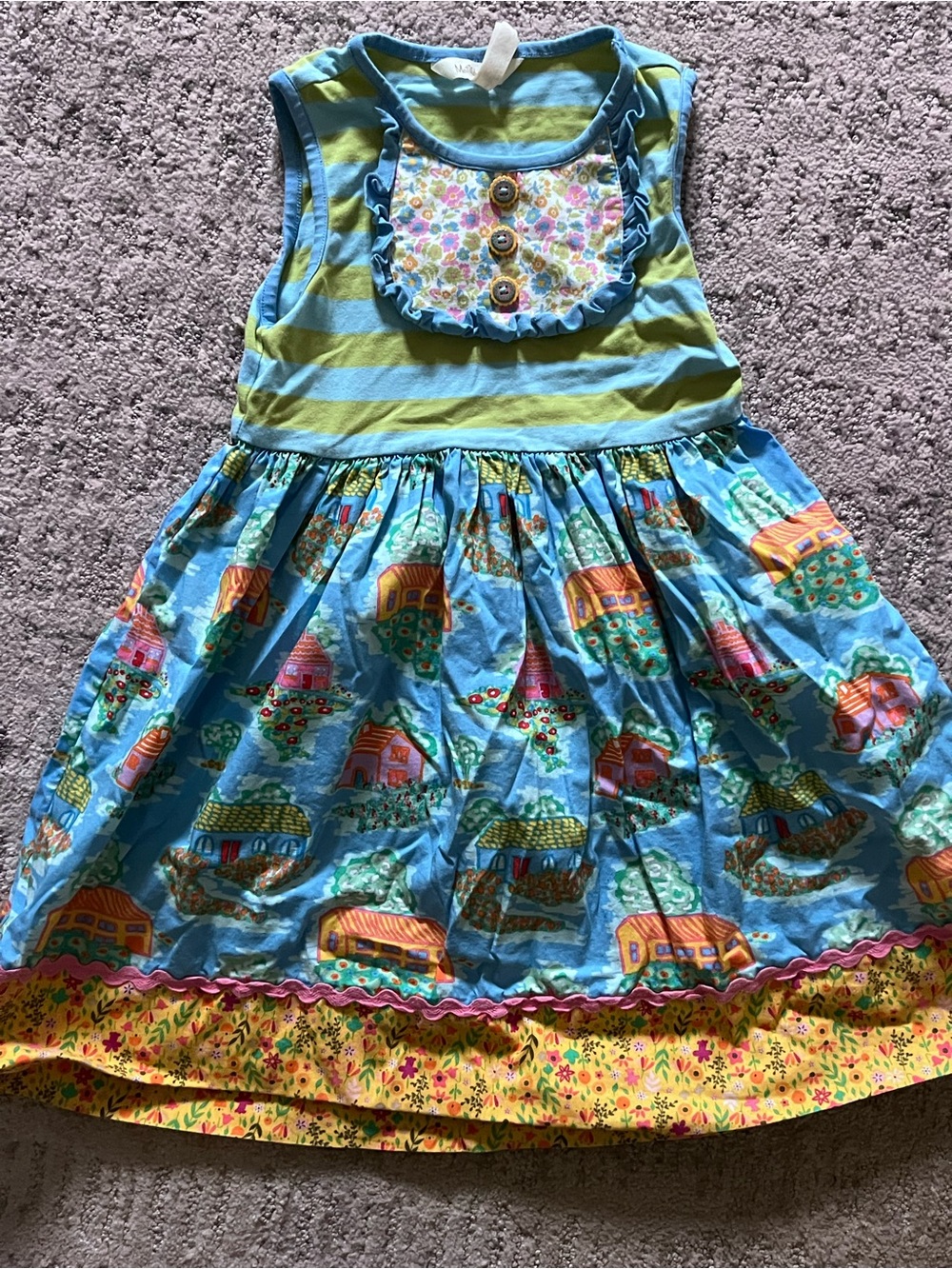 Matilda Jane Blue & Green Striped Cottage Print Dress size 6